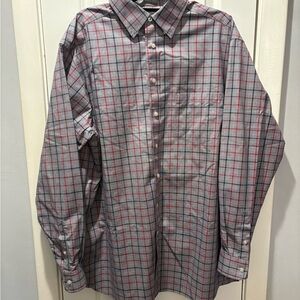 Daniel Cremieux Gray and Red Plaid Button Down Shirt Cotton Non Iron Size XLT